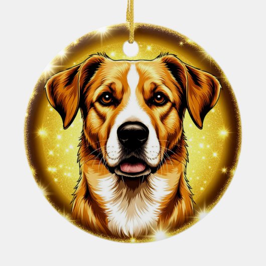 Hond met gouden achtergrond keramisch ornament (Achterkant)