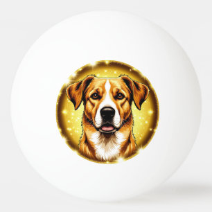 Hond met gouden achtergrond pingpongbal