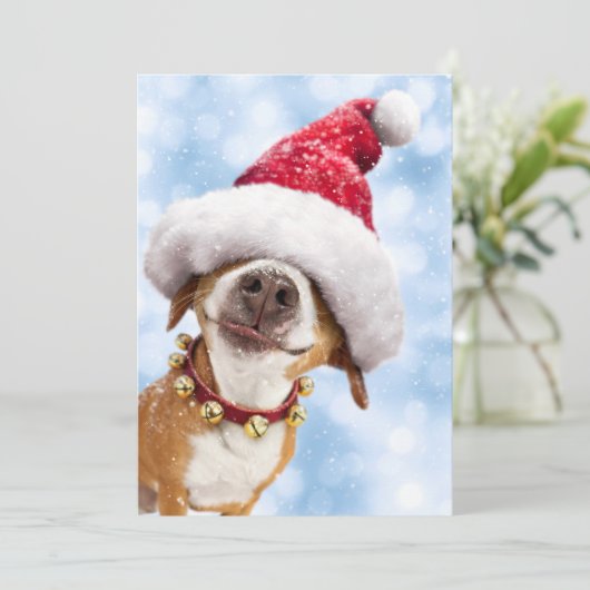 Hond Met Grote Kerstman Hoed Kaart (Staand voorkant)