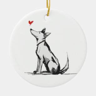 Hond met Hart – Minimalistische Liefde Dierenschet Keramisch Ornament