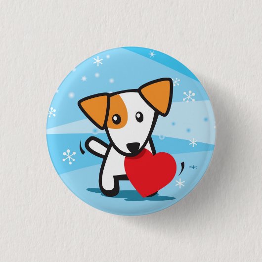 hond met hart op sneeuw ronde button 3,2 cm (Voorkant)