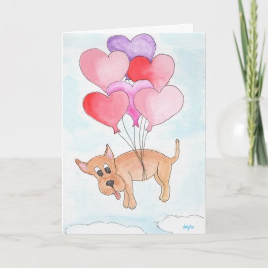 Hond met Hartballonnen Feestdagen Kaart (Voorkant)