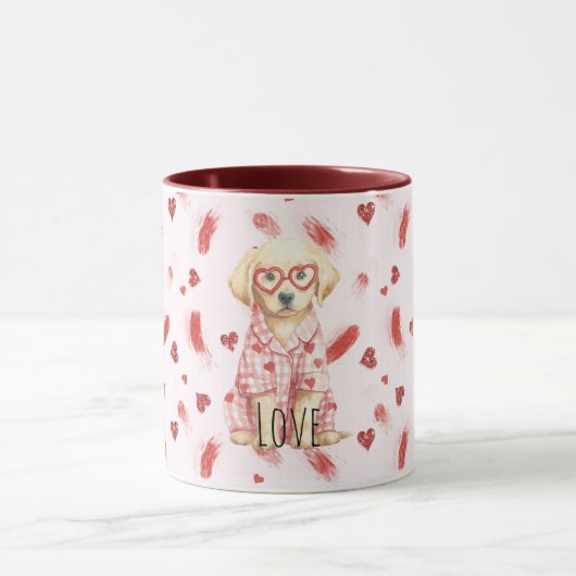 Hond met hartbrilglazen Glitter Love Hearts Mok (Midden)