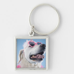 Hond met hartvormige klassen en tu-tu sleutelhanger