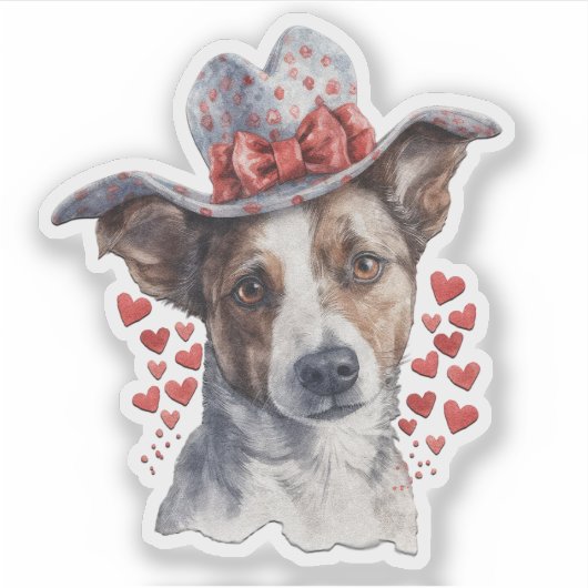 Hond met hoed op zijn hoofd Valentijnsdag sticker (Voorkant)