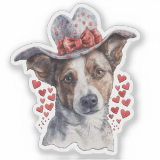 Hond met hoed op zijn hoofd Valentijnsticker Sticker