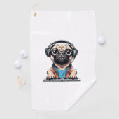 Hond met hoofdtelefoon 1 golfhanddoek (Insitu)