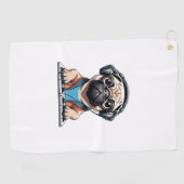 Hond met hoofdtelefoon 1 golfhanddoek (Horizontaal)