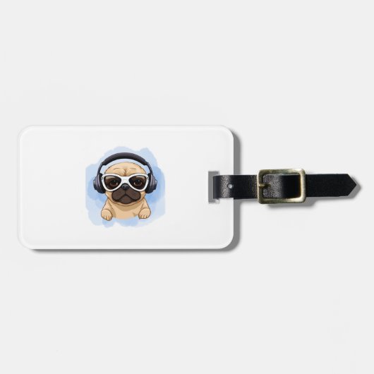 Hond met hoofdtelefoon 2 bagagelabel (Voorkant horizontaal)