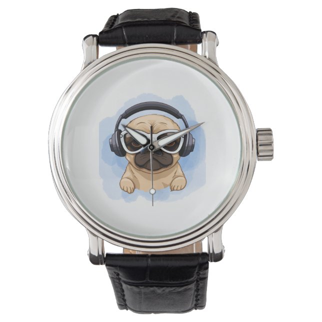 Hond met hoofdtelefoon 2 horloge (Voorkant)