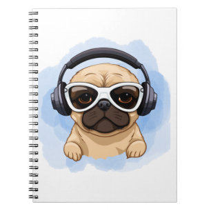 Hond met hoofdtelefoon 2 notitieboek