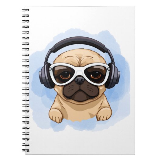 Hond met hoofdtelefoon 2 notitieboek (Voorkant)