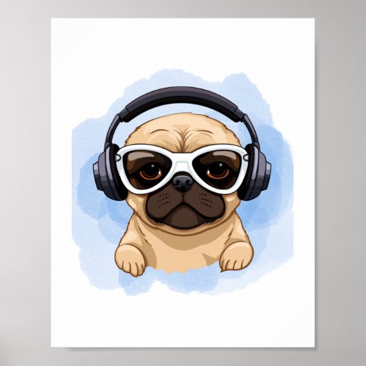 Hond met hoofdtelefoon 2 poster (Voorkant)