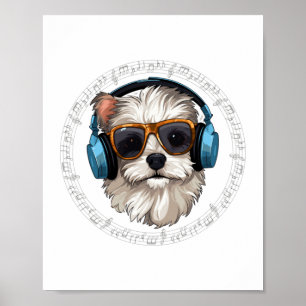 hond met hoofdtelefoon hond met bril luisteren poster