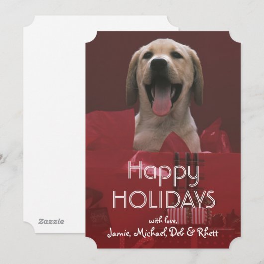 Hond met kerstcadeaus feestdagenkaart (Voorkant / Achterkant)