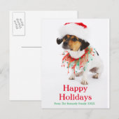 Hond met kersthalsband en kerstmuts feestdagenkaart (Voorkant / Achterkant)