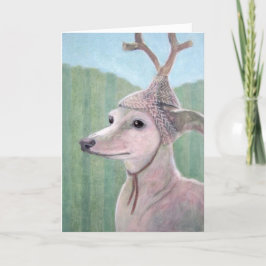 Hond met kerstkaart Antler Feestdagen Kaart