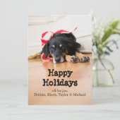 Hond met kerstlinten feestdagenkaart (Staand voorkant)