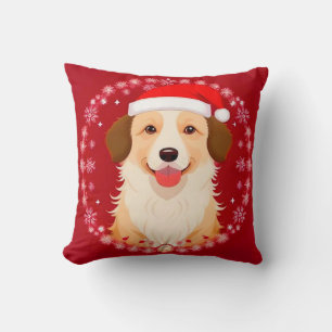 Hond met kerstmuts en sneeuwvlokkenframe kussen