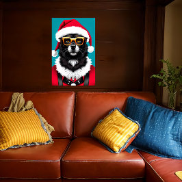 Hond met kerstmuts en zonnebril| AI Art Poster