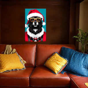 Hond met kerstmuts en zonnebril  AI Art Poster