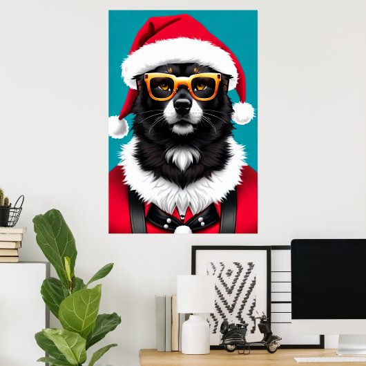 Hond met kerstmuts en zonnebril| AI Art Poster (Thuiskantoor)