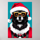 Hond met kerstmuts en zonnebril| AI Art Poster (Voorkant)