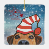 Hond met kerstmuts keramische kerstbal keramisch ornament (Achterkant)