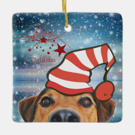 Hond met kerstmuts keramische kerstbal keramisch ornament