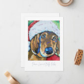 Hond met kerstmuts kerstkaart notitiekaartje (Voorkant / Achterkant in situ)