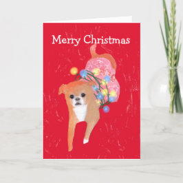 Hond met kerstverlichting Kaart
