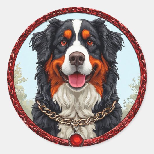 Hond met kettinghals en gedurfde achtergrond ronde sticker (Voorkant)