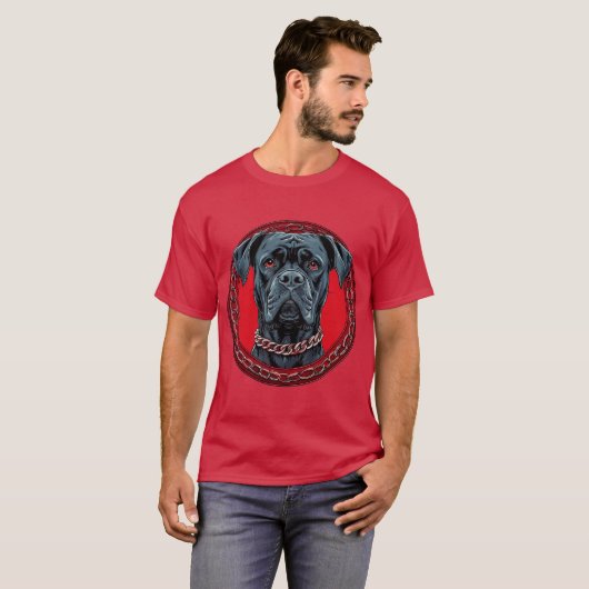 Hond met kettinghals en gedurfde achtergrond t-shirt (Voorkant volledig)