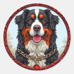 Hond met kettinghalsband en opvallende achtergrond ronde sticker