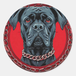 Hond met kettinghalsband en opvallende achtergrond ronde sticker
