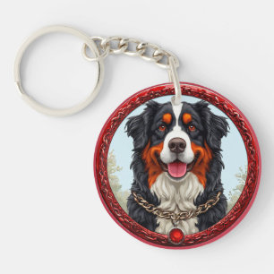 Hond met kettinghalsband en opvallende achtergrond sleutelhanger