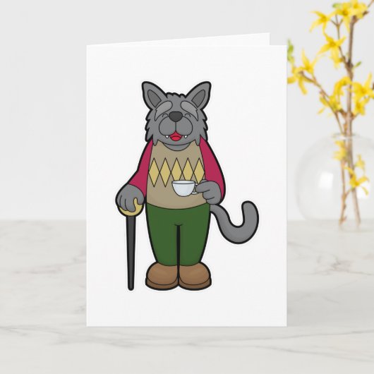 Hond met kopje koffie kaart (Gele Bloem)