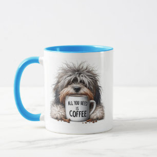 Hond met kopje koffie mok