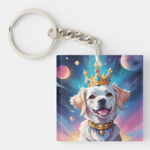 Hond met kroon in de ruimte sleutelhanger