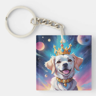 Hond met kroon in de ruimte sleutelhanger