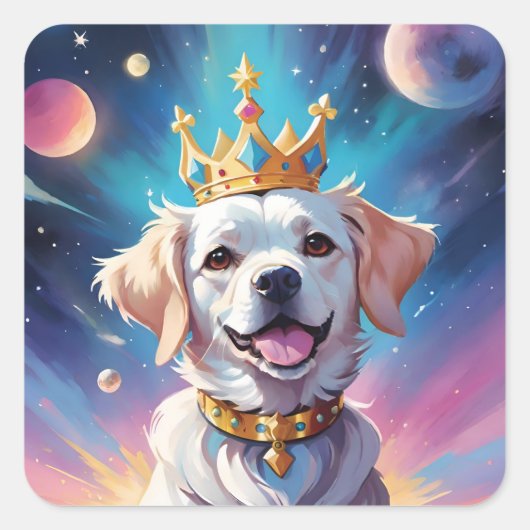 Hond met kroon in de ruimte vierkante sticker (Voorkant)