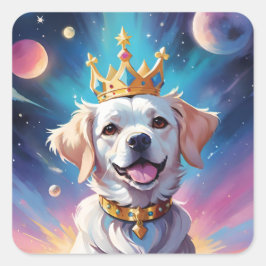 Hond met kroon in de ruimte vierkante sticker