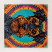 Hond met levendig circulair achtergrondontwerp legpuzzel (Horizontaal)