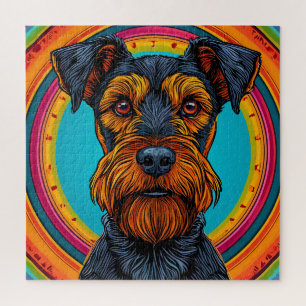 Hond met levendig circulair achtergrondontwerp legpuzzel