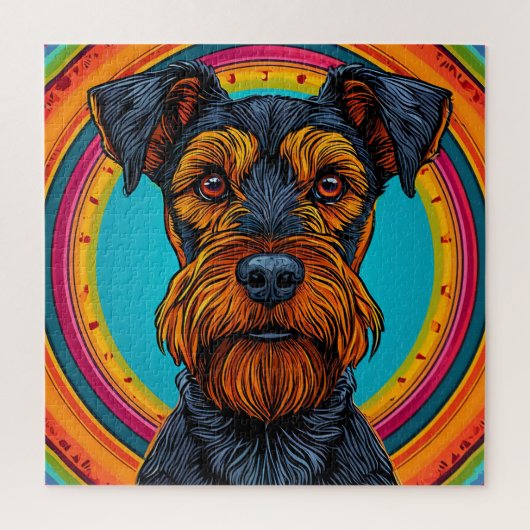 Hond met levendig circulair achtergrondontwerp legpuzzel (Verticaal)