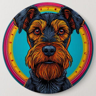 Hond met levendig circulair achtergrondontwerp ronde button 6,0 cm