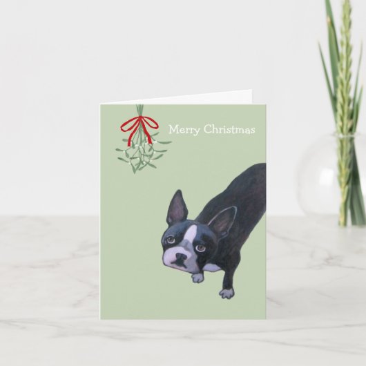 Hond met Maretak Feestdagen Kaart (Voorkant)