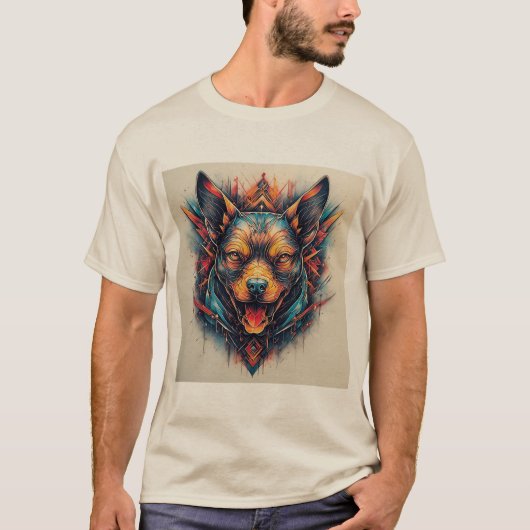 Hond met modern abstract ontwerp t-shirt (Voorkant)