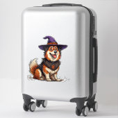 Hond met paarse tovenaarshoed op Halloween Sticker (Koffer)