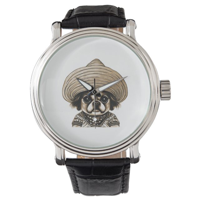 Hond met pet bruine kleur horloge (Voorkant)